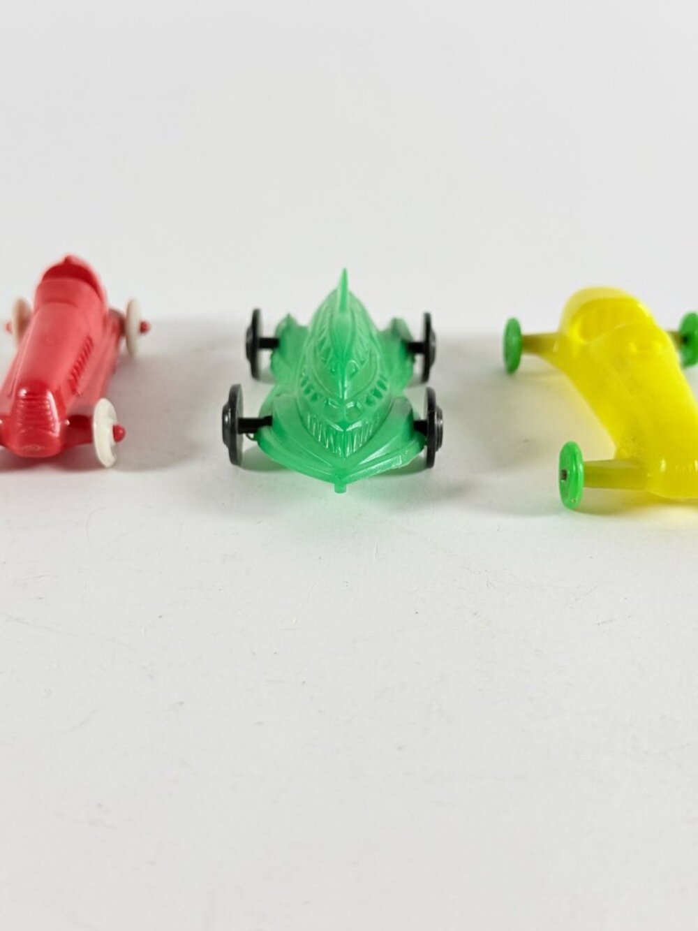 Vintage 3 Plastic Toy Racing Cars Red Green Yellow Miniature